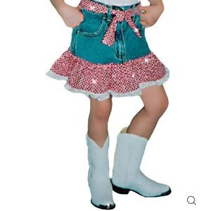 Kiddie Korral Girl's Denim trimmed in pink sequined ruffles and belt Size 4